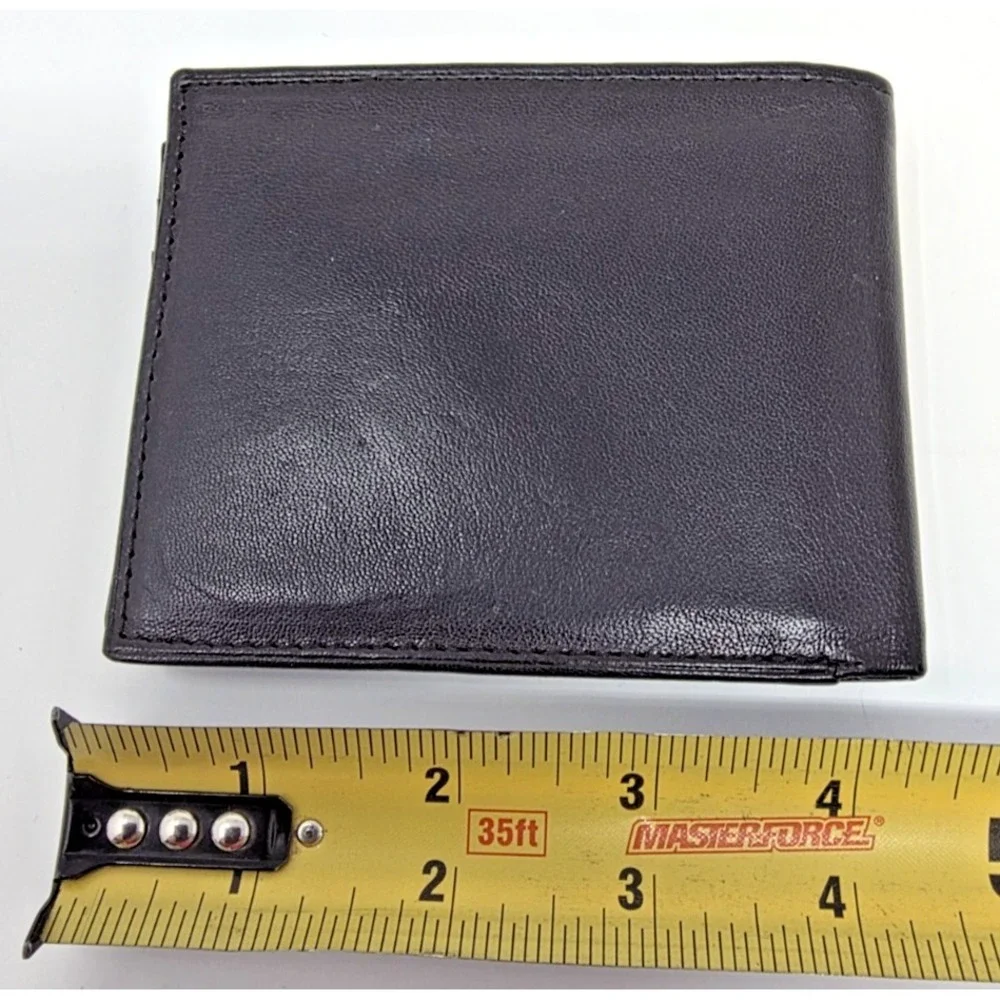 Men's Black Top Grain Leather Bifold Wallet ID Window Credit Card Holder NEW - Picture 8 of 9
